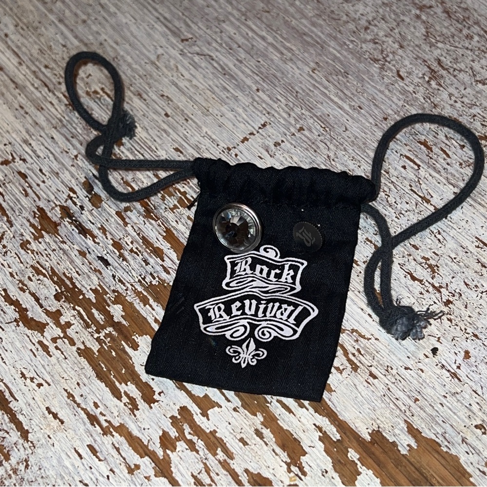 Rock Revival Clear Crystal Button Black Accessory Pouch NWOT
